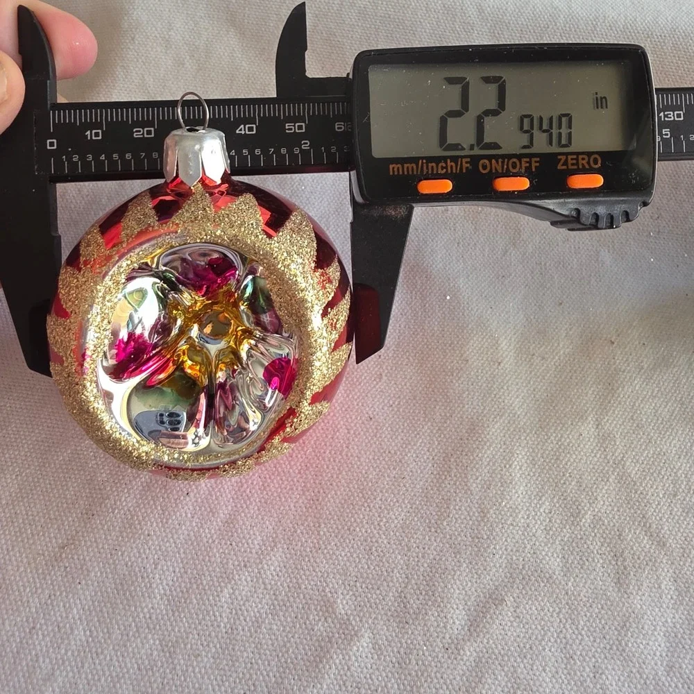 Vintage Glass Christmas Ornaments Red Green 2 Indent + 1 Teardrop Set of 3 Total